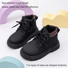 1 Pair Kids Black Contrast Color Lace-Up Side Zipper 2-Way Wear Ankle Boots, Suitable For Autumn/Winter Outdoor And School - Black - View 2