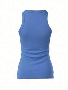 ChicMe Sleeveless Ribbed Knit Tank Top, Fitted Style, Basic Casual Everyday Wear For Women Elegant Summer - Baby Blue - View 5