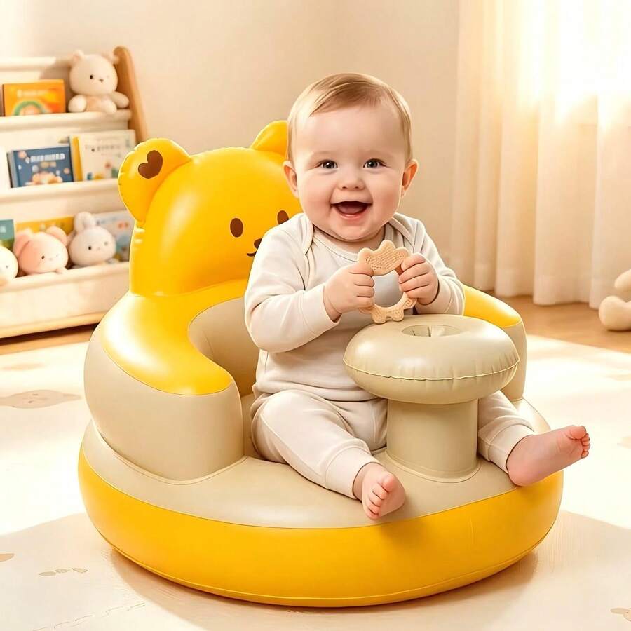 Kursi Bayi Tiup dengan Pompa Udara dan Baki Terintegrasi, Kursi Lantai Portabel untuk Bayi Usia 3-36 Bulan, Membantu Bayi Belajar Duduk, Cocok untuk di Rumah, Perjalanan, dan Berkemah