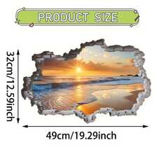 1pc 2D Beach Sunset Wall Sticker, Self-Adhesive Removable Beach Landscape - Multicolor - View 4