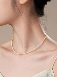 DARA Freshwater Pearl Necklace S925 Sterling Silver 3-4mm White Beads Minimalist Elegant Lightweight Luxury Commute Versatile - Heart - View 6