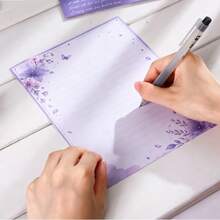 8 Pcs/Set (4 Envelopes + 4 Letter Papers) Dreamy Purple Floral Butterfly Envelope Letter Paper Set, Starry Moon Design Aesthetic Writing Stationery Scrapbook Craft Paper, Decorative Invitation Kit For Students Office School Party Supplies - Purple Moon Blossoms - View 6