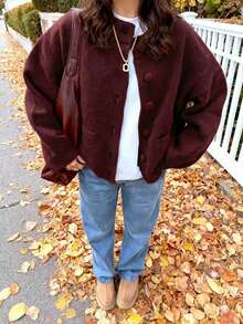 女款秋冬新款極簡優雅性感辣妹森女風學院風針織開襟衫 - 酒紅色 - 查看 2