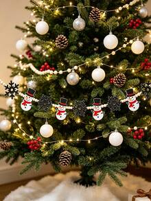 1PC-Christmas Wooden Bead Banner With Snowman And Snowflake Decorations, Christmas Bunting, For Fireplace Decor - Christmas Home Wall Decor - Winter Hanging Decorations - Multiple Styles - View 4
