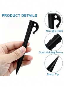 10/16pcs Tent Stakes - Plastic Inflatable Stake Set, Perfect For Outdoor Camping, Halloween Inflatable Yard Decor, Christmas And Garden Decoration Secure Anchoring - Black - View 4