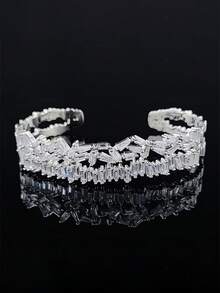 MOONSO 1pc Luxury Cubic Zirconia Decorated Bracelet, Suitable For Women's Daily Wear, Party, Banquet, Wedding And Other Occasions - Silver - View 6