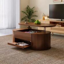 Lift-Top Coffee Table, Coffee Table With Curved Wood Sides, Pull-Out Shelf, Lift-Top Table, Multifunctional Living Room Furniture. - View 1