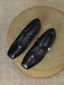 Women's Colorblock Handmade Low Heel Slip-On Shoes, Super Soft Leather Shoes With Thick Heel, Comfortable All-Season Footwear - Black - View 5