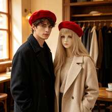 1pc Men's Wool Beret Military Hat Outdoor Adjustable Sun Protection Casual Hat Suitable For Autumn/Winter - Red - View 4