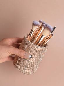 10pcs Multi-Function Rhinestone Makeup Brush Set - Includes 9 Luxury Charming Rhinestone Handle Brushes And 1 Fully Rhinestone Storage Tube - Desktop Storage Tube, Makeup Brush Storage Tube, Practical Makeup Brush Set - Suitable For All Skin Types - Multicolor - View 10