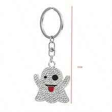 Cute Sparkling Rhinestone Ghost Keychain, Colorful Crystal Ghost Pendant, Fashionable Halloween Decoration, Exquisite Small Gift For Women And Girls, Silver Metal Cartoon Ghost Bag Charm, Daily Use Halloween Themed Decorative Accessory - Silver - View 2
