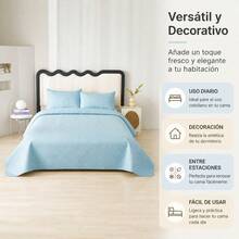 Quilted Bedspread Set With Pillowcases, Geometric Relief Design, Elegant Soft Coverlet For 90, 135, And 150 Beds, Multiple Sizes Available - BLUE - View 4