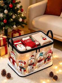 Christmas Tree Print Storage Box With Zipper And Handle, Christmas Decoration Organizer Storage Container, Suitable For Home, Closet, Bedroom Decoration - Multicolor - View 3
