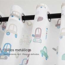 1 Semi-Transparent Curtain With Creative Print, Eyelet Hanging, Light-Filtering, For Living Room And Bedroom, 140*280 Cm - Toy Car - View 5