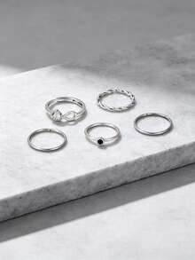 5pcs Cubic Zirconia Inlaid Infinity Symbol Ring Set, Suitable For Women's Dating, Party, Layering, Holiday Gift - Silver - View 4