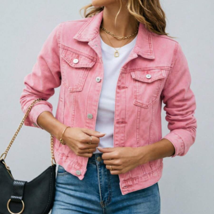 Women Denim Jackets & Coats - Pink - View 1