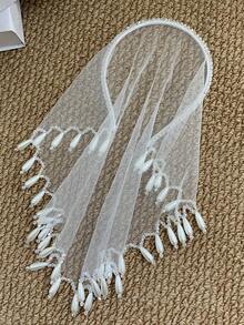 1PC Handmade Crystal And Pearl‑Edged Mesh Headband, Off‑White Beach Vacation Style Headscarf, Bridal Veil Hair Accessory - Off-white - View 3