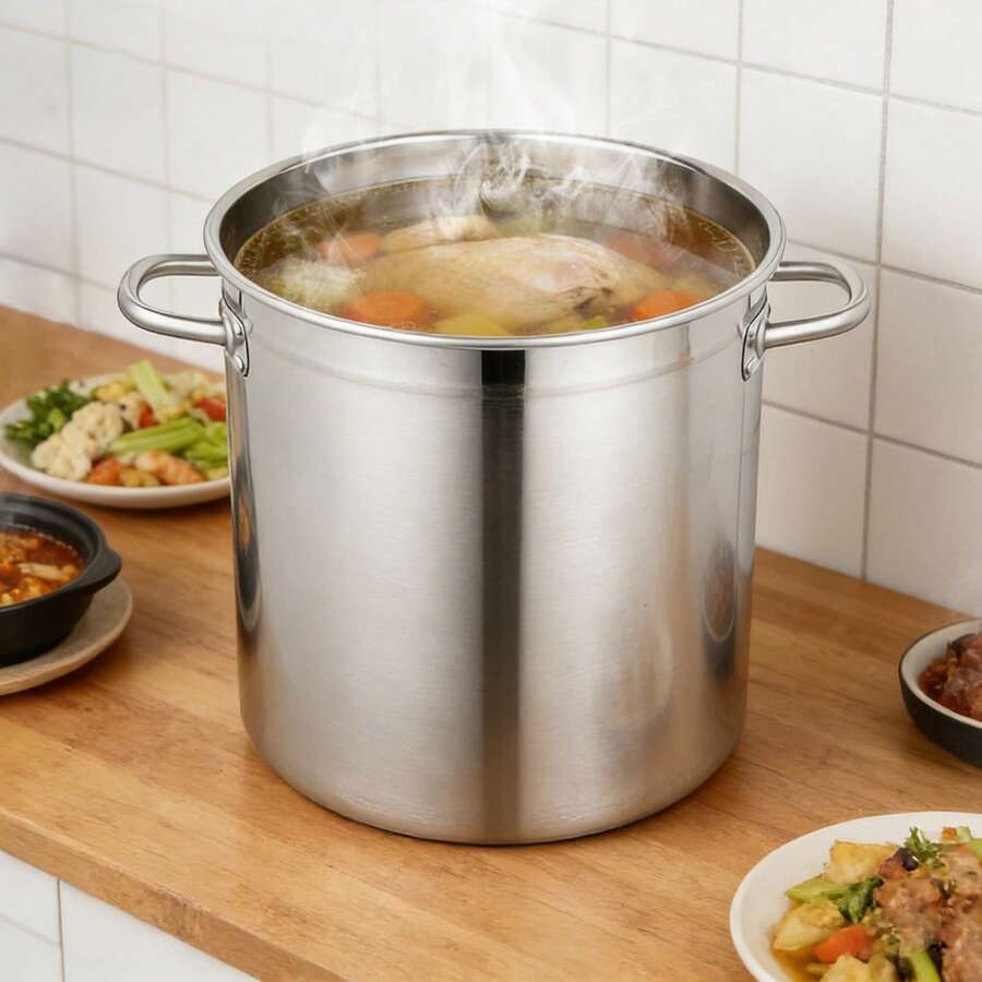 35L Large Stainless Steel Deep Stock Pot With Lid Catering Saucepan Cooking Pan - Silver - View 1