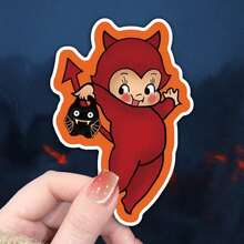 Cute Devil Laptop Stickers, Kawaii Demon Vinyl Decals, Waterproof Glossy Aesthetic Halloween Gothic Monster Stickers For Water Bottle, Skateboard, Car, Phone, Luggage, Notebook, Planner, Scrapbook, Journal - Multicolour - View 13