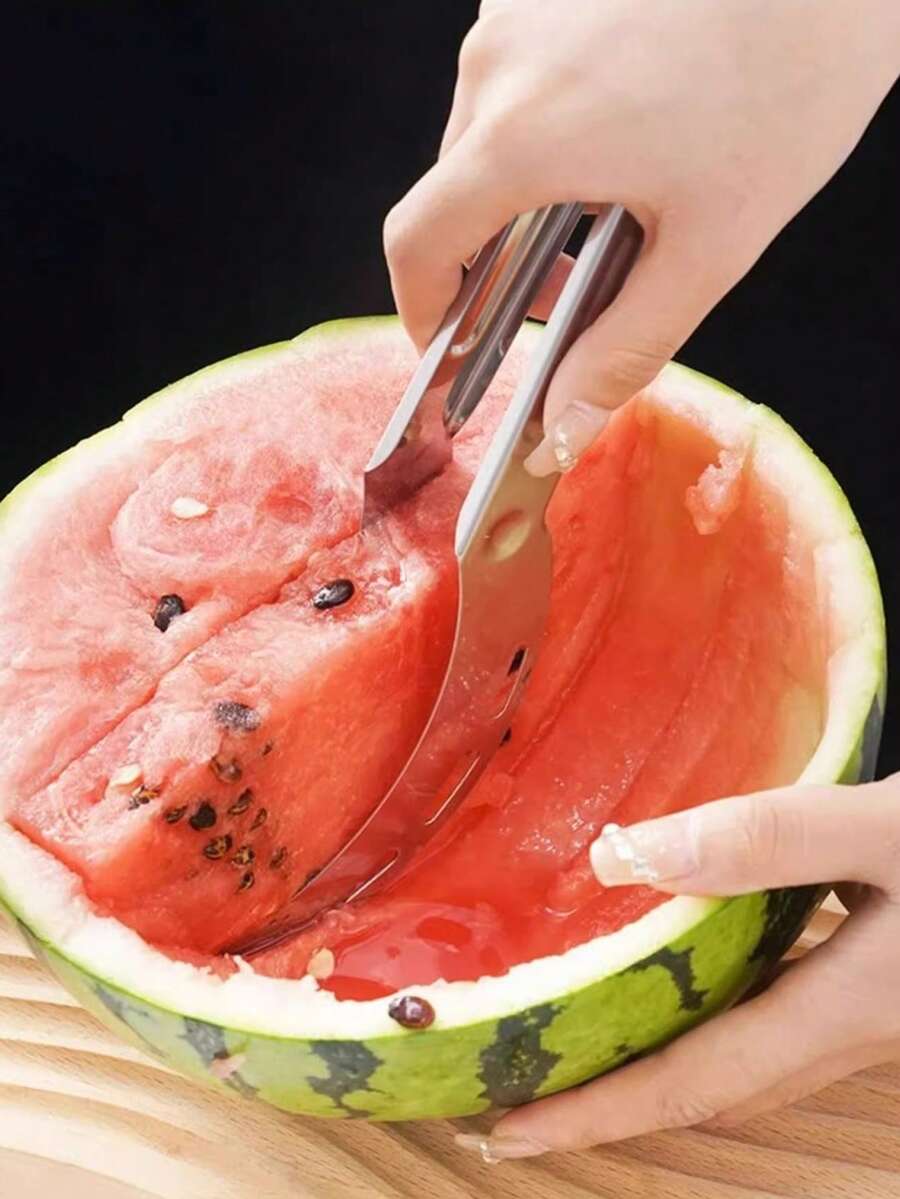 1pc Stainless Steel Watermelon Slicer Clip, Fruit Slicer Clip, Suitable For Home Kitchen, Restaurant, Buffet, Afternoon Tea Party, Outdoor Picnic And Camping - Silver - View 1