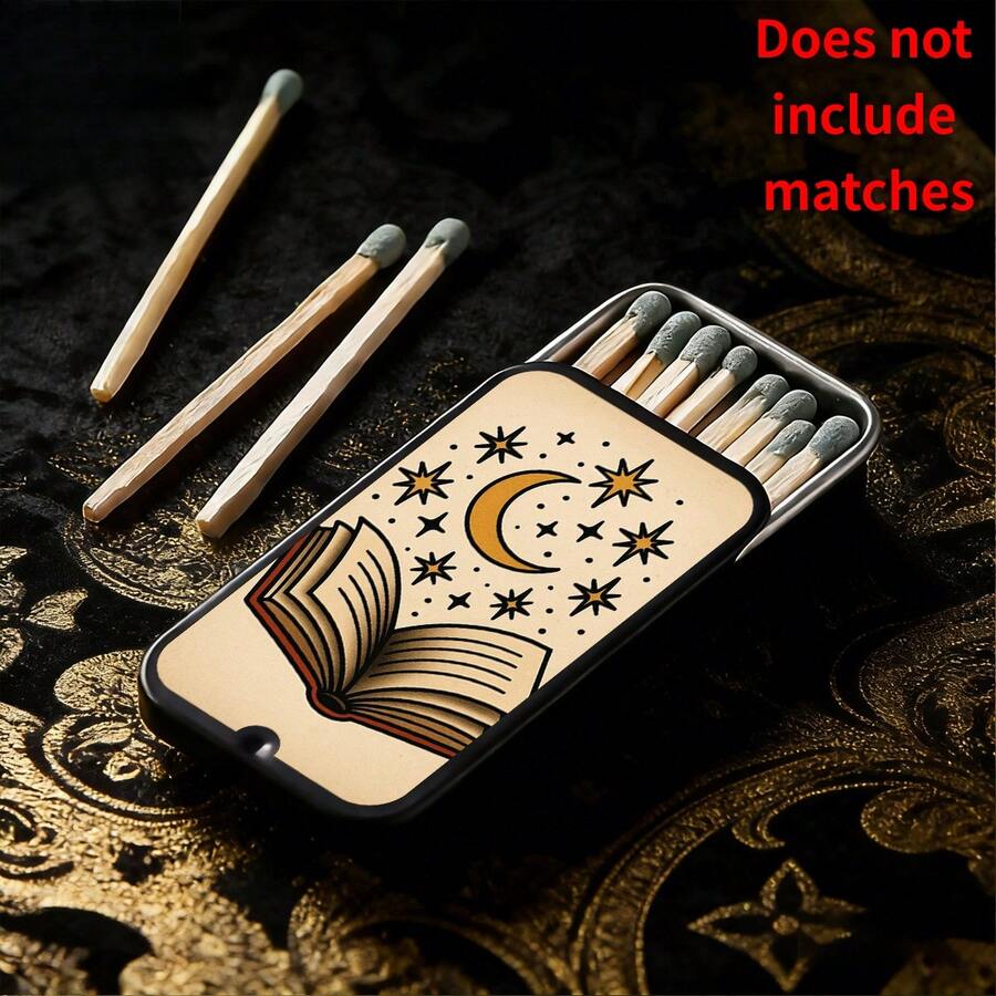 1pc Vintage Mysterious Magic Book & Star Moon Pattern Matchbox (Matches Not Included), Fashionable Exquisite Pattern Matchbox, Multi-Functional Mini Pocket Storage Box, Suitable As Holiday Gift, Small Accessory Storage Box - Multicolor - View 1