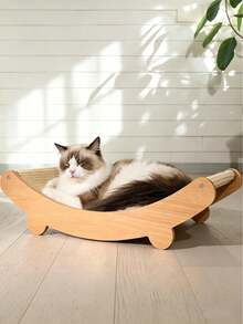 1 pieza Cama‑rascador para gatos de madera, hamaca con superficie de sisal, diseño curvo estable, lugar cómodo para descansar y afilar uñas, ideal para gatos de diferentes tamaños, accesorio práctico para el hogar, protege muebles y brinda entretenimiento a tu mascota - Champán - Ver 1