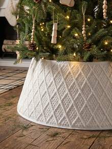1pc Knitted Christmas Tree Collar - Knitted Diamond Pattern Tree Skirt/Adjustable Artificial Tree Base Cover; 3D Christmas Tree Base Skirt, For Christmas Tree Decoration; Perfect For Christmas And Winter Theme Party Decor - one-size - View 2