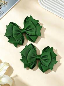 2 kẹp tóc nơ nhiều lớp màu xanh bằng ruy băng polyester, phù hợp dùng hàng ngày - Nhiều màu - Xem 2