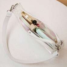 1pc - Transparent No Print - PVC Material - Portable Storage - Zipper Closure - Minimalist - Underarm Shoulder Bag - Daily Outing, Party, Commute Use - White - View 5