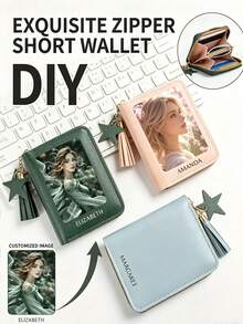 Customizable PU Leather Wallet, Includes Zipper Wallet, Large Capacity Wallet, Credit Card Holder And ID Card Holder, Unisex, Ideal Gift - Multicolor - View 1