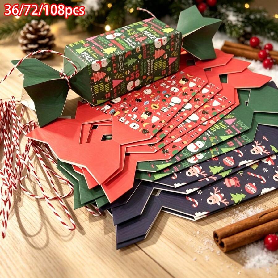 36/72/108pcs Christmas Packaging Box Set Suitable For Christmas, Creative Gift Packaging, Cute Party Gift Container, Includes Christmas Stickers - Multicolor - View 1