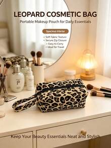 New Zebra Leopard Print Highly Attractive Makeup Bag, Multi-Functional Large Capacity Storage Bag, Portable Travel Handbag, Pencil Case, Handheld Makeup Bag - Multicolor - View 2