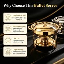Premium Self-Heating Buffet Set, Stainless Steel Food Warmer, Kitchen Cookware, With Gold-Plated Stand, Lid And Handle. All-In-One Buffet Hot Pot Stove, Suitable For Hotel, Party, Wedding And Home Dining - View 7