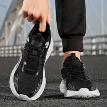 Men Lace‑Up Running Sneakers Breathable Mesh Upper Lightweight Shock‑Absorbing Non‑Slip Athletic Sports Shoes For Jogging Workout Daily Outdoor Wear - Black - View 4