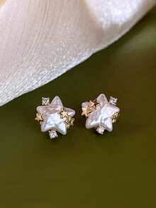 1 Pair Exquisite Luxury Cubic Zirconia Star Stud Earrings Suitable For Women's Holiday And Commute Wear - Yellow Gold - View 7
