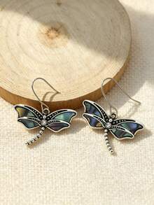 1pair Vintage Dragonfly Design Carved Pattern Dangle Earrings For Women Retro Bohemian Style Insect Earrings Jewelry Female Ear Ornaments - Earring - View 7