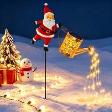 Solar Powered Watering Can Light With LED Fairy Waterfall String Lights, Outdoor Garden Decorative Landscape Light With Water Flow Lighting Effect, Suitable For Yard, Lawn, Patio, Pathway, Halloween Christmas Holiday Party Decoration - Santa Claus Rose Style - View 3