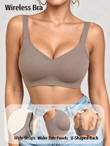 Women's Seamless Wireless Bra, Comfortable & Soft, Good Support, Tank Top Style, Breathable & Invisible, Suitable For Close-Fitting Wear, Anti-Sagging, Side Support - Dusty Blue - View 12