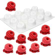 3D Raspberry Silicone Mold For Mousse Cake, 12-Cavity Fruit Pudding Raspberry Mold, Fruit Silicone Baking Mold For Baking Cakes, Pudding, Ice Cream (12-Cavity Raspberry) - View 1