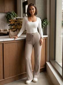 Women Sweater Pants - Camel - View 3