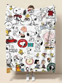 Snoopy Bright Multi-Color Plaid Flannel Blanket, Fun Cartoon Puppy Pattern Printed Soft Throw, Nap Sofa Bed Home Decor - Multiple Styles - View 14