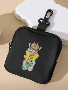 1pc Cartoon Giraffe Print Mini Coin Purse, Zipper Closure Small Pouch With Swivel Hook For Earphones Coins Tiny Accessories, Can Hang On Backpack - Multicolor - View 3