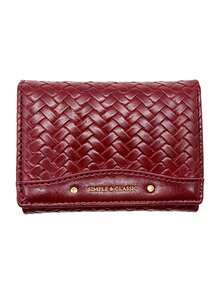 Women's Wallet, Compact Cute Coin Purse, Tri-Fold Burgundy Woven PU Leather Wallet, Multi-Card Slots With Snap Closure - Burgundy - View 11