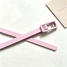 Women Minimalist Solid PU Skinny Waist Belt, Square Punch‑Free Buckle Decor Accessory For Campus Summer Fall Autumn Halloween Daily Outfit Matching - Small Bag Buckle Thin Belt - View 27