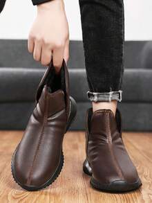 Men's Solid Color Casual Microfiber Leather Winter Warm Snow Boots - Rust Brown - View 4