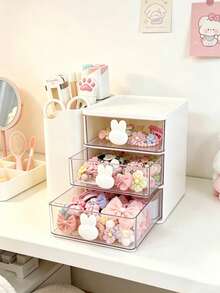 1 Baby Hair Accessory Storage Box, Cute Rabbit Shaped Handle, 3-Grid Design, Girl's Room Decoration, Baby Girl Supplies, Essential Items For Newborns - Multicolor - View 3