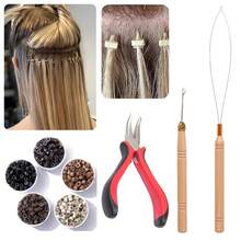 nunify Hair Extention Tool Kits,100Pcs Silicone Lined Micro Links Beads 1pc Remove Pliers 1pc Crochet Needle 1pc Loop Needle Threader Pulling Hook Micro Silicone Rings Bead Device Hair Extension Tools Accessory - 1 Set - View 2