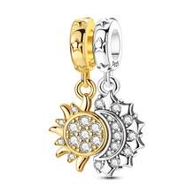 1pc Silver-Plated Sun Moon Star Pendant Bead, Dual-Color Split Craft, Hexagram Sun Moon Splicing Rhinestone Design, Exquisite Engraved Details, Romantic Universe Style, Suitable For Bracelet Necklace, Handmade DIY Jewelry Making And Couple Gifts - Multicolor - View 15