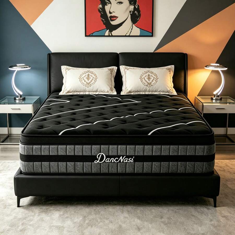 Matelas 140x190 cm, Épaisseur 30 cm, Matelas Hybride 7 Zones Ressorts Ensachés & Mousse Mémoire, Régulation de la Température, Construction Robuste, Élasticité Agréable - Noir - Voir 1