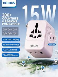 PHILIPS Universal Travel Adapter - UK, Japan, And EU Plug Compatible, Built-In USB-C Fast Charging Port, Suitable For Phones And Laptops, Portable All-In-One, Works In Over 200 Countries - Multicolor - View 15